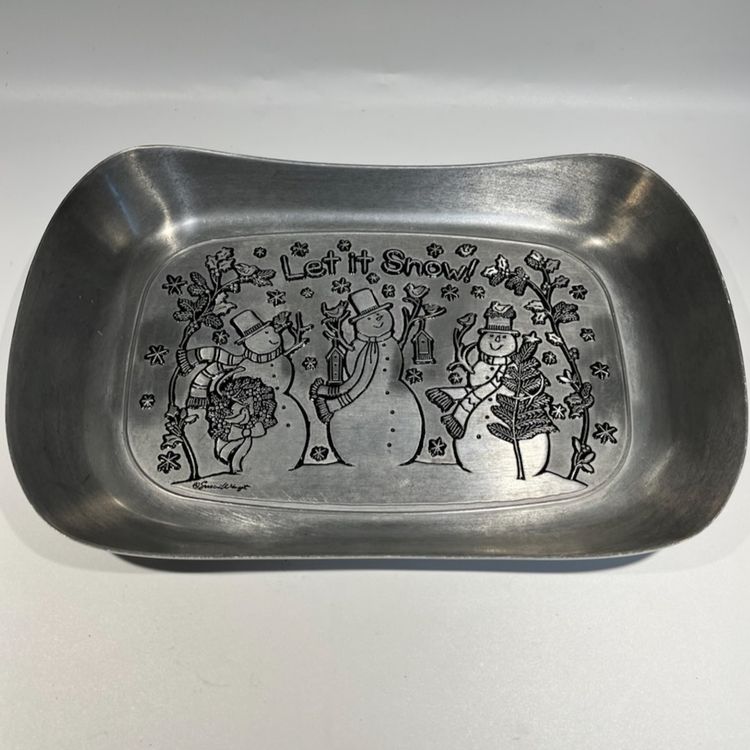 Wilton Armetale- “Let It Snow”Snowman Bread Tray- Artist-Susan Winget- 10.75 X 6”