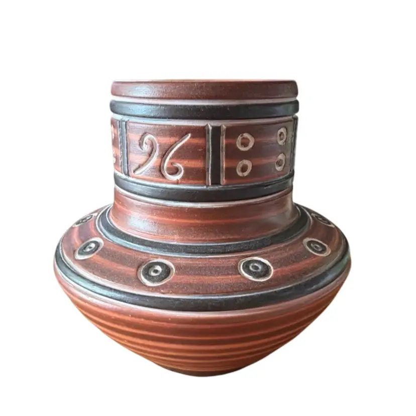 Vintage Objective Odisea by Mexico 4.75” Vase Signed Mexican Pottery
