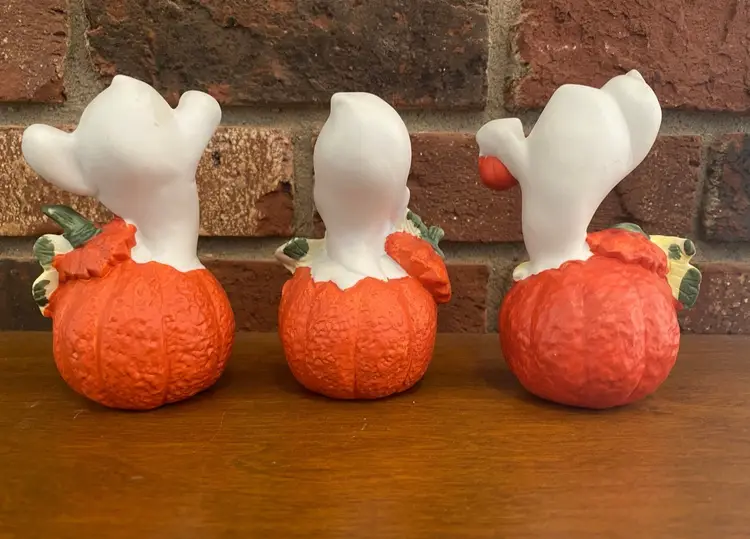 Set of 3 Vintage Brinn’s Halloween Ceramic Ghosts in Pumpkins