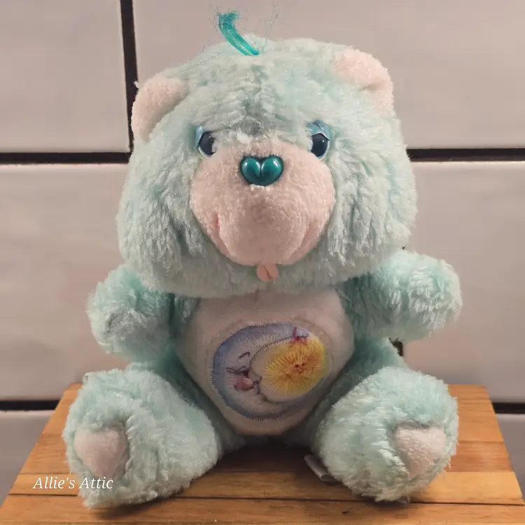 80s Vintage Bedtime Blue Green Moon Star Care Bear Plush Stuffed Animal Toy 6"