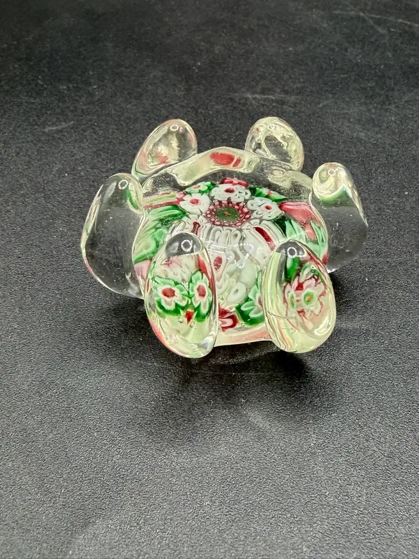 Glass 6-Petal Lotus Flower Complex Millefiori Paperweight Chopstick Holder 1930s