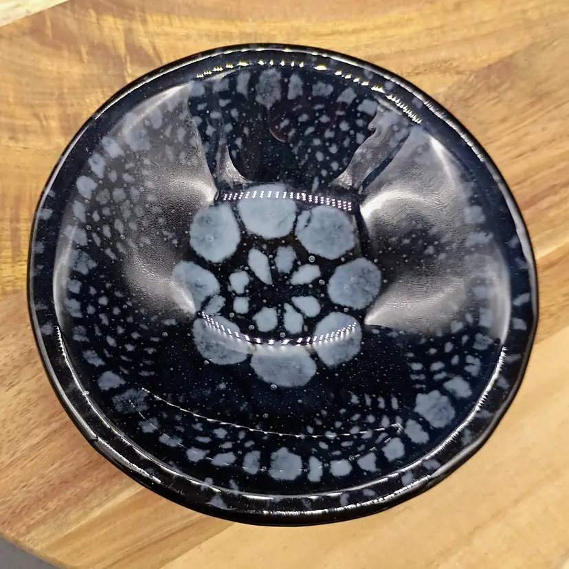 Fused Glass Studio Crafted Trinket Dish  Sauce Dish Cobalt Blue with White Flower