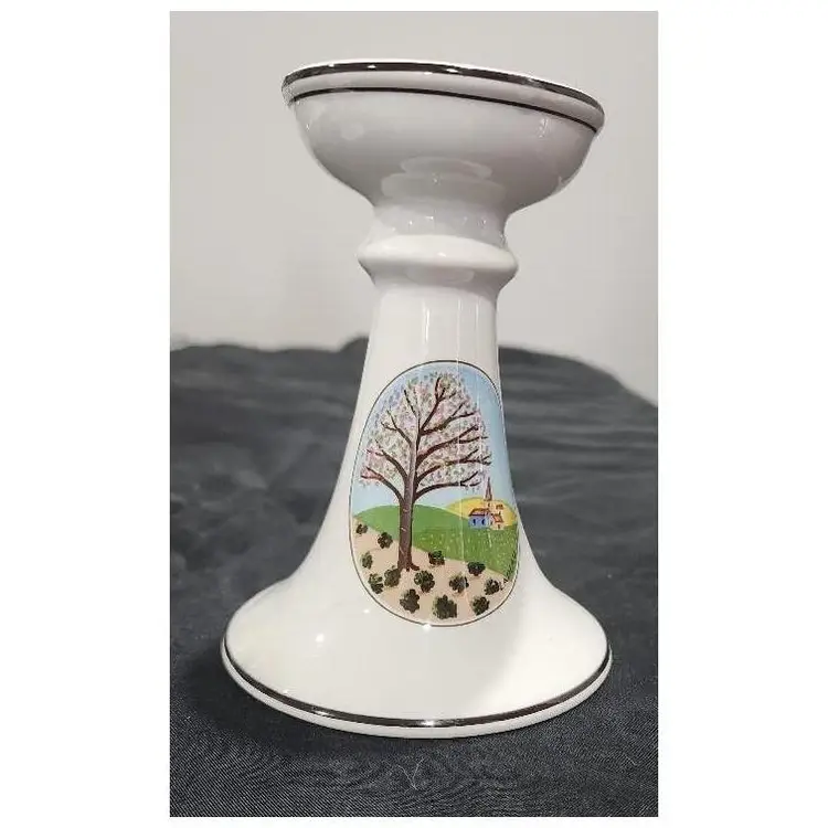 Villeroy & Bock Naif Candlestick Tree & Village signed by Laplau 5" tall