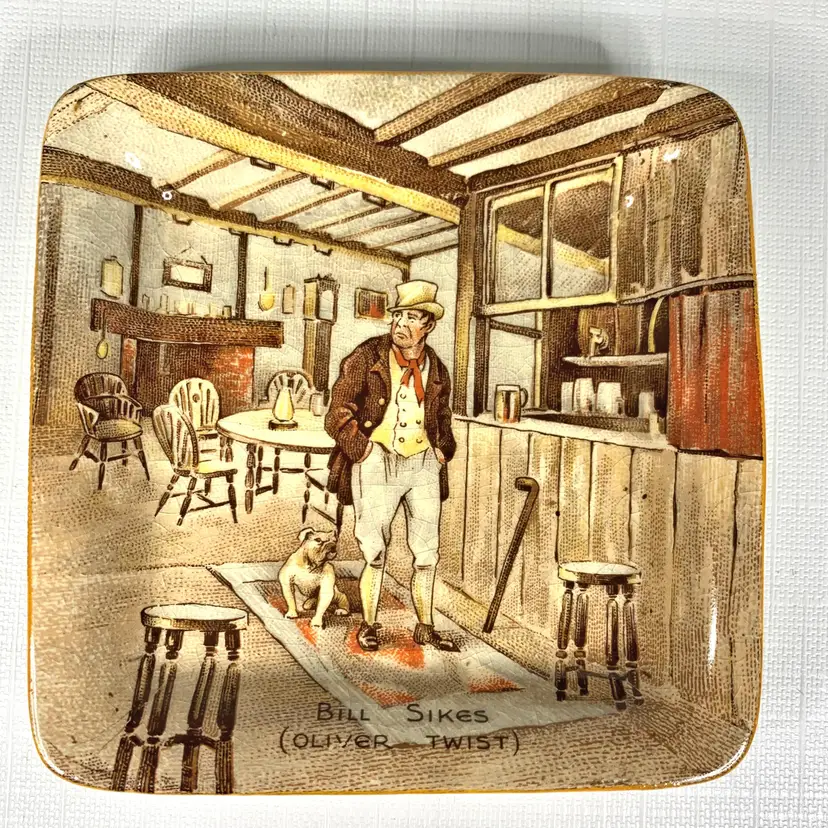 New Hall Hanley Litho Print Ashtray Made England Bill Sikes Oliver Twist Vintage