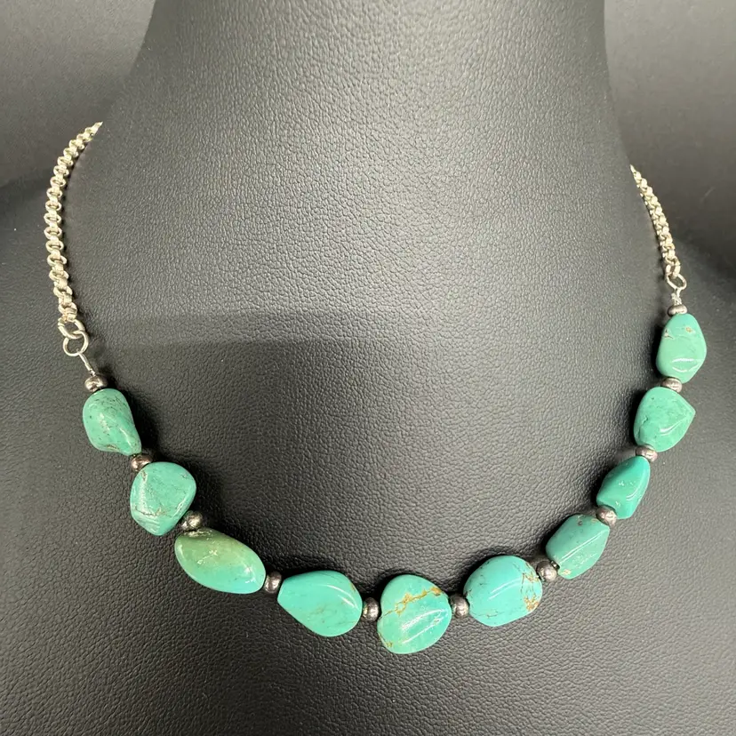 Turquoise Stone 925 Sterling Silver Necklace 16” - 18”
