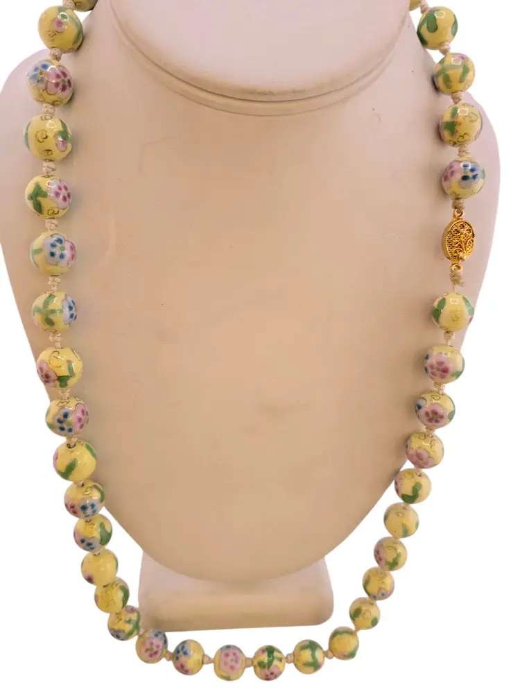Antique Hand Knotted Yellow Cloisonne Necklace (A9088)