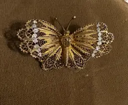 800 Silver w/ Gold wash Filigree Butterfly Pin