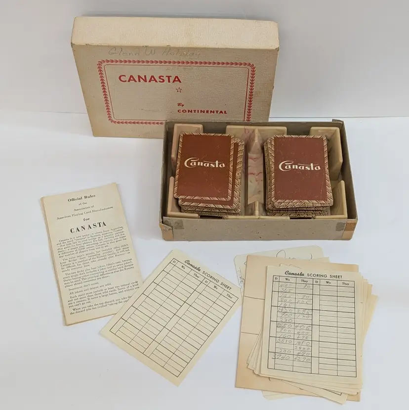 Vintage Continental Canasta Dual Tray Tan Marbled Color Playing Cards Rules Box