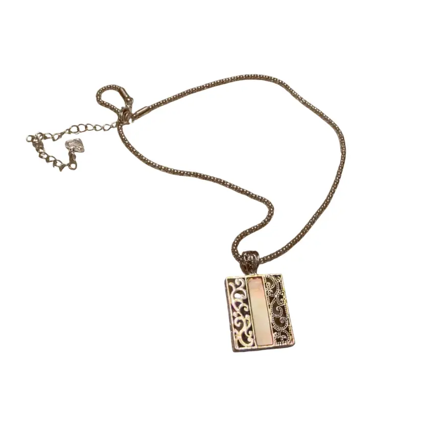 Vintage Cookie Lee Silver Tone and Abalone Pendant Necklace