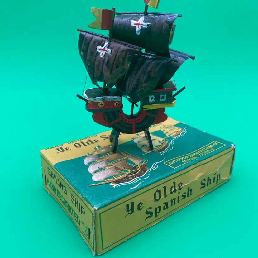 Hand Decorated Ye Olde Spanish Ship Model - Sailing Ship - Vintage w/ Box