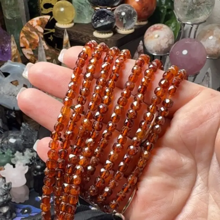 Orange Garnet Faceted Cube 4mm Bracelet