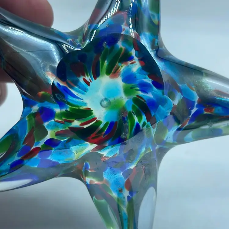 14 Glass Starfish Paperweight 6” Multicolor