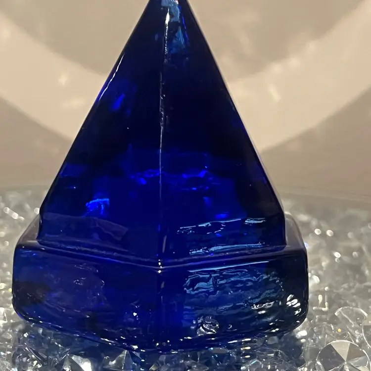 Prism Cobalt Blue Hexagonal Pyramid Glass Diamond Paperweight Ships Deck Prism.