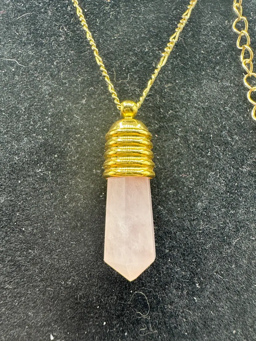 Luna Norte Rose Quartz Necklace ~14KT Plated Brass 28” & 2” Ext BIN BASH SALE