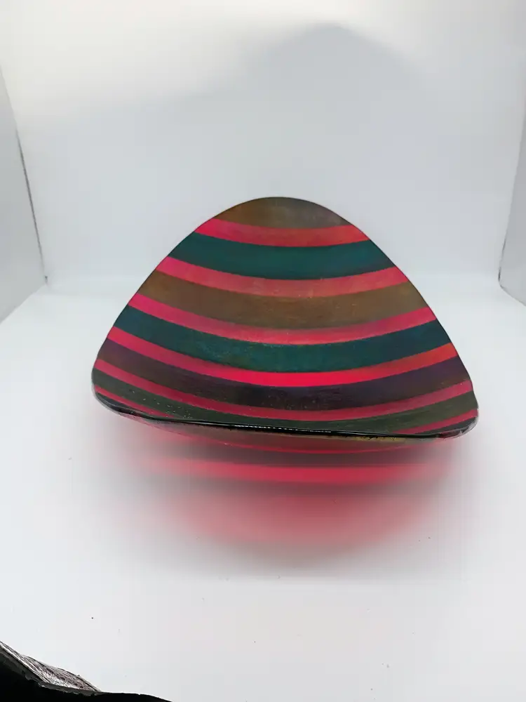 Studio K Kathleen Ash 1996 Fused Iridescent Dichroic Centerpiece Bowl 21"Long