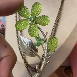 Green Rhinestone Flower Brooch