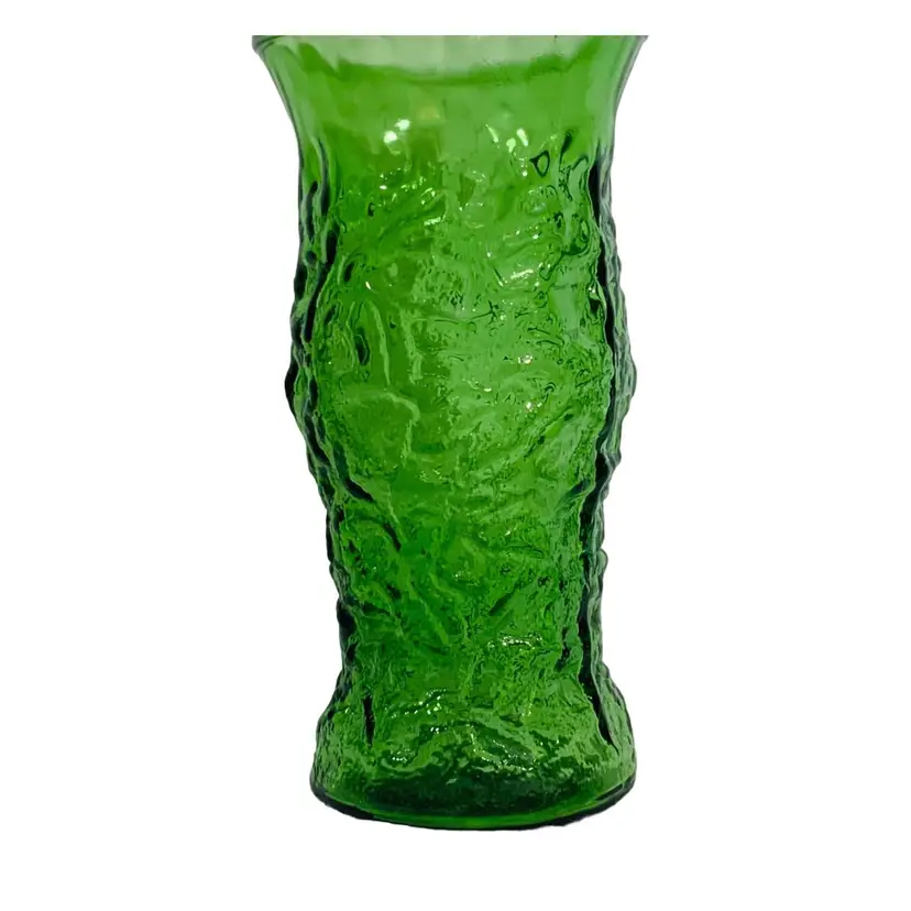 Large EO Brody Company Cleveland OH Emerald Green Crinkle Textured Glass Vase Mid Century Modern 9.5” By 5”