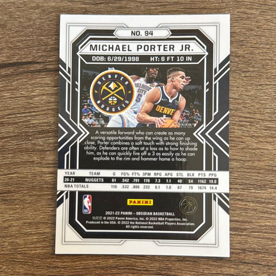 10枚シリ】Michael Porter Jr. RC Obsidian 10枚シリ】Michael Porter
