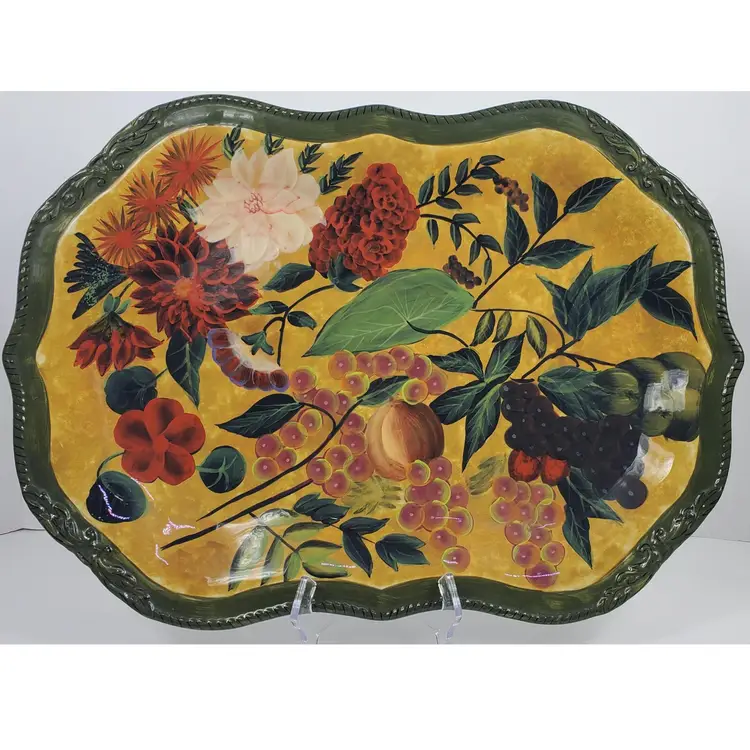 Raymond Waites Renaissance Large Serving Tray  Hand Painted Fruit and Floral Design by Certified International