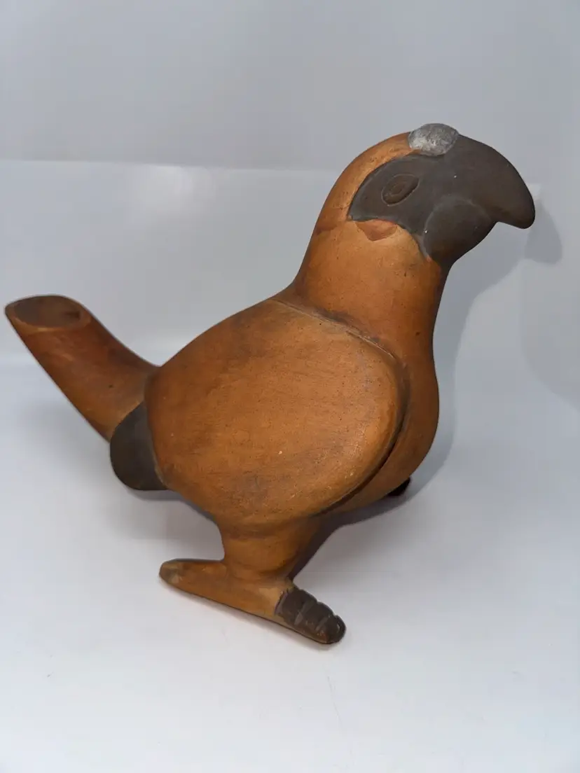 Vintage Large COLIMA MEXICO RED CLAY Terracotta PARROT VESSEL Pitcher 8 1/4” H