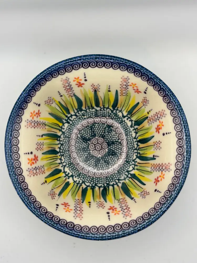 Small Boleslawiec Polish Pottery Footed Serving Bowl 4.5” Beautiful Floral Pattern - Signed By Artist