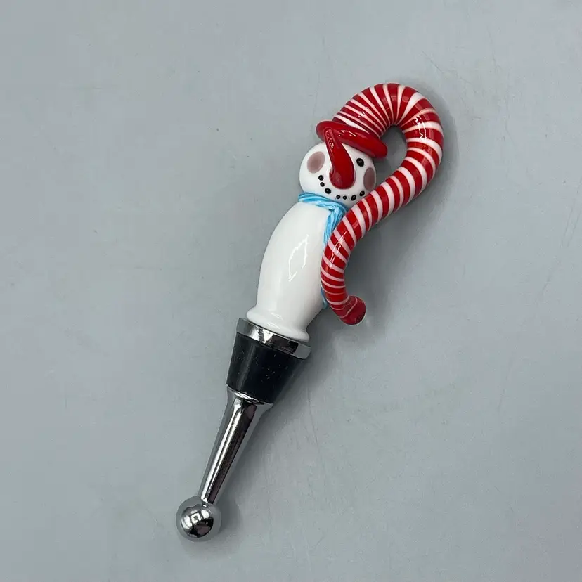 Art Glass Snowman Wine Bottle Stopper Stocking Cap