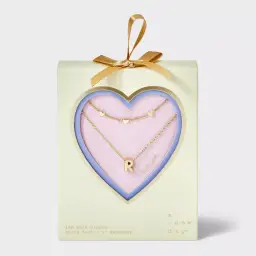 A New Day Layered Initial “R” Necklace Set 14k Gold Dipped Heart Charm 16/18”NWT