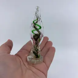 Mini Purple Green Helix Swirl Art Glass Sculpture Signed 3.5”