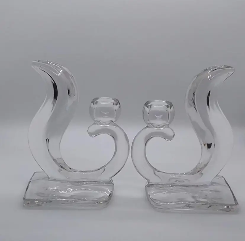 Vintage Viking "Squirrel Tail" Art Glass Candle Holders