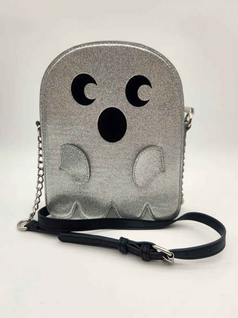 NWOT Mad Engine TikTok Viral Ghost Purse Silver Glitter Crossbody Bag Halloween