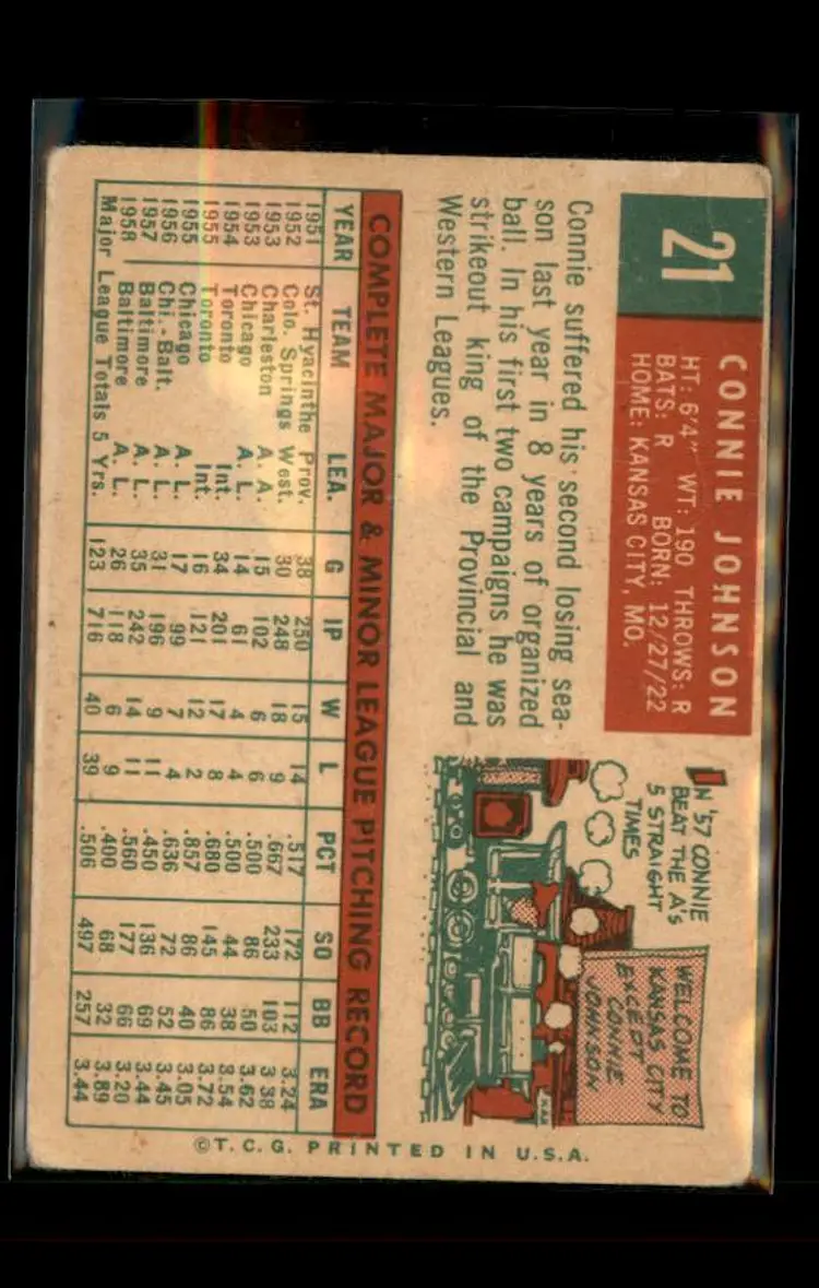 1959 Topps #21 Connie Johnson - (pk4) - Baltimore Orioles