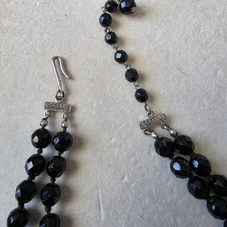 Vintage Black Glass Double Strand Beaded Necklace