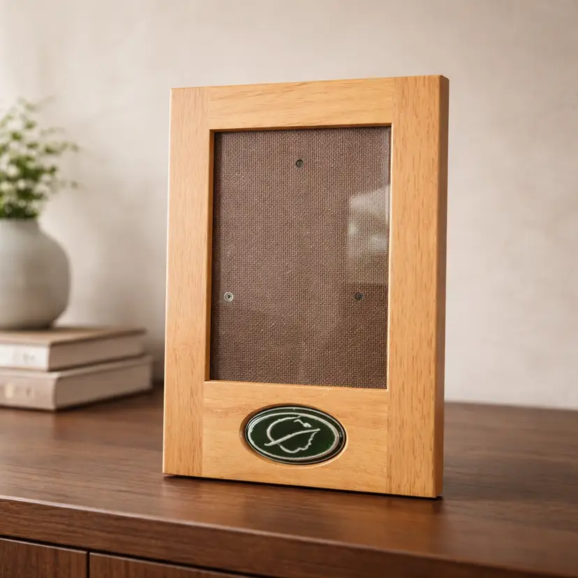 2000 Vtg Burnes of Boston "Rare Woods" Picture Frame w/ Ceramic Leaf Tile Insert