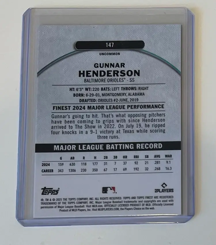 Gunnar Henderson Finest Uncommon Blue Checkerboard /75 Baltimore Orioles