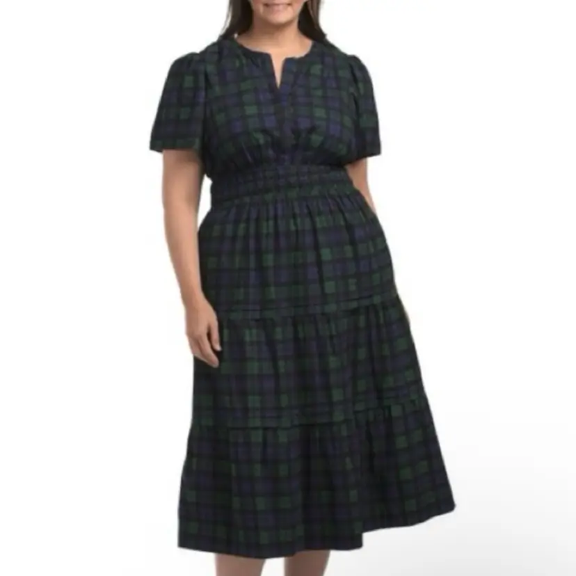 LÉA Plaid Tiered Midi Dress XL