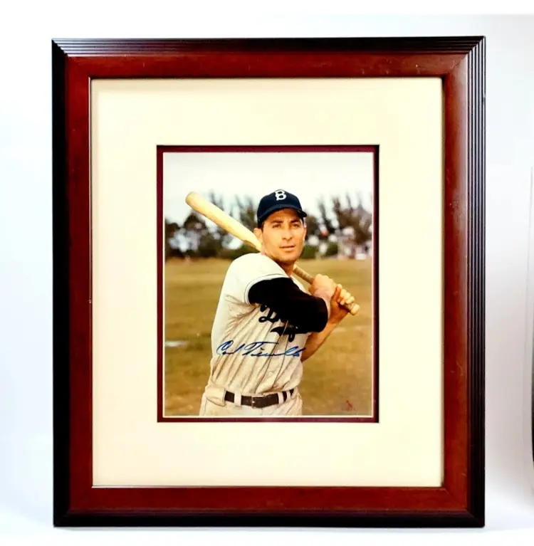 CARL FURILLO MLB AUTOGRAPHED PRINT w COA FRAMED BROOKLYN DODGERS 19x15 VGC!