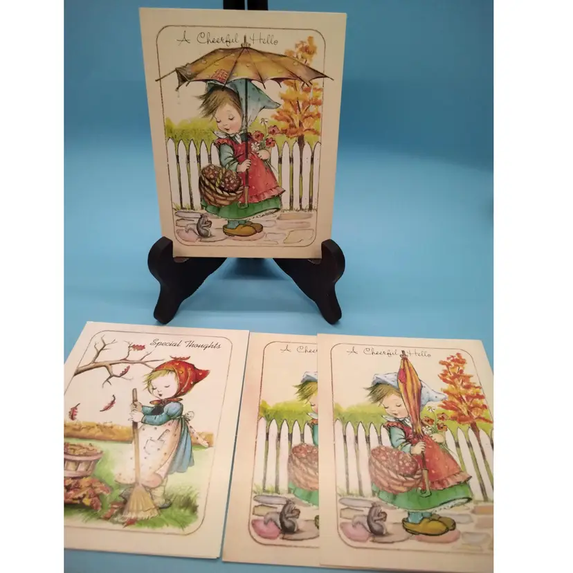 Vintage Greeting Cards with Whimsical Illustrations, Thinking Of You.