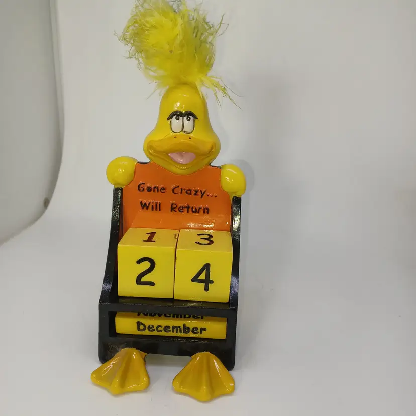 Vintage Perpetual Desk Calendar Block Yellow Duck Gone Crazy Will Return 1970s