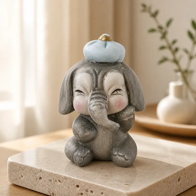Vtg Kelvin Elephant Figurine with Waterbottle on Head, Made in Japan, 3"