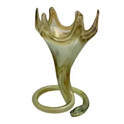Banger Item- Sooner Arklahoma Hand Blown Art Glass Tulip Vase With Spiral Bottom 10 1/2” X 7”