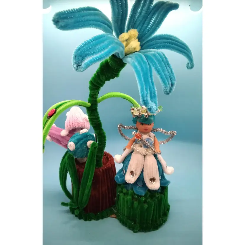 Handcrafted Pipe Cleaner Fairy In A Pipecleaner Fairy Garden, Made By Me.