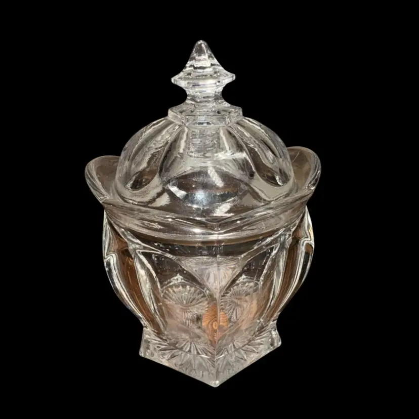 Vintage Elegant Glass Mustard Jar Or Candy Dish 5” Tall