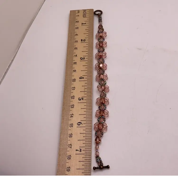 Peach Swarovski Crystal Bead Bracelet with Toggle Artisan Made 7.5”