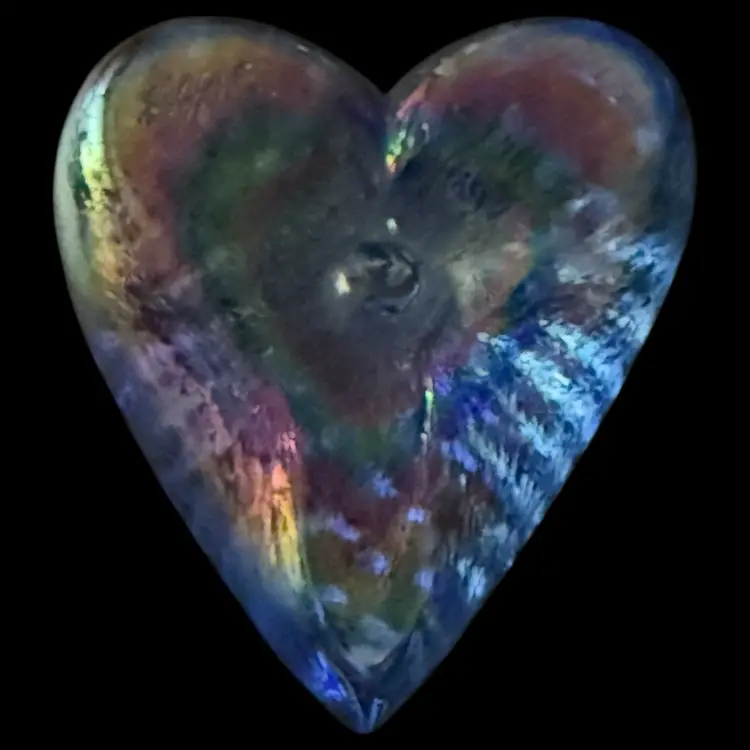 Robert Held Blue Iridescent Waffle Glass Heart Paperweight 2.75”