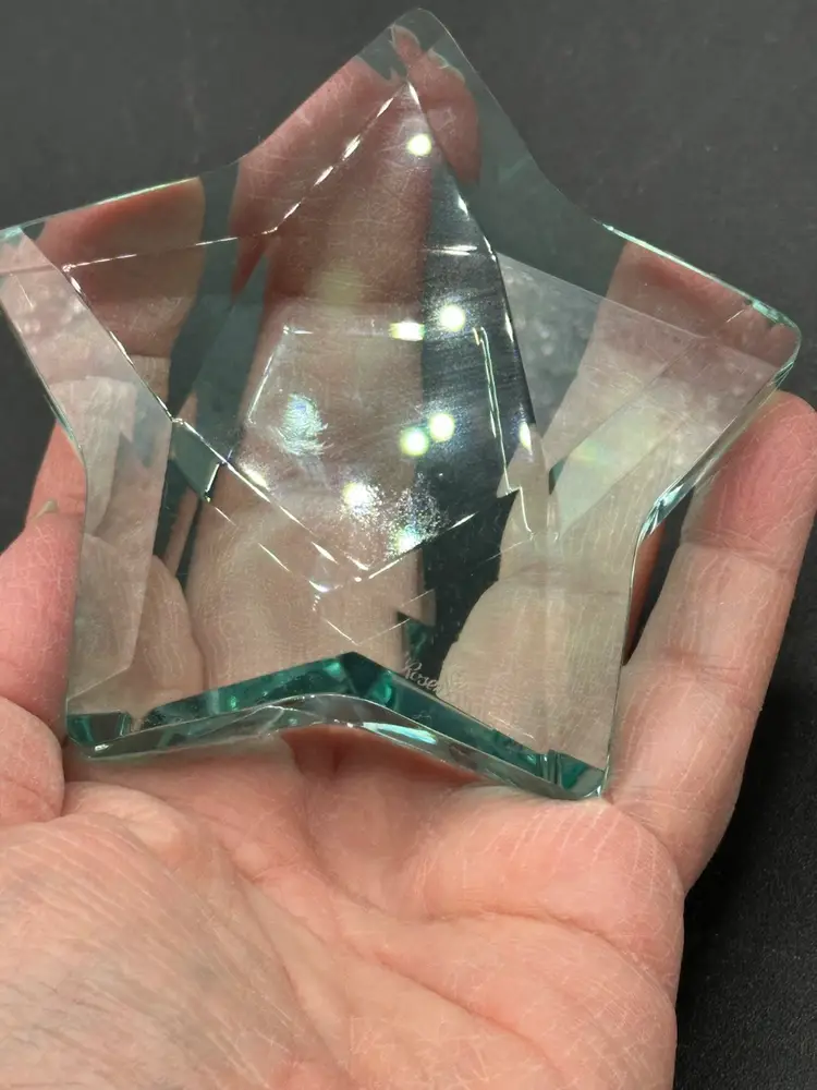 Vintage Rosenthal Blue Aqua Crystal Star Paperweight Glass Signed