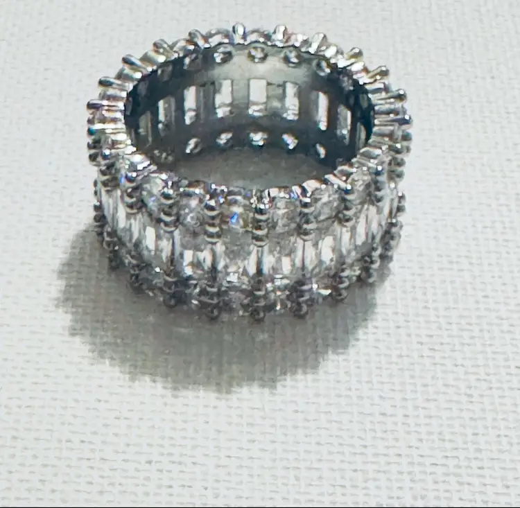 Chunky 18K White Gold Plated Ring With Cubic Zirconia Surrounding The Band
