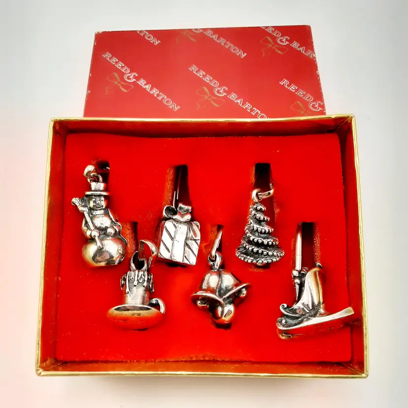 Reed & Barton Silver Metal Miniature Christmas Ornaments Set of 6