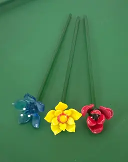 Hand Blown Art Glass Flowers Lot of 3 Flowers  8” long