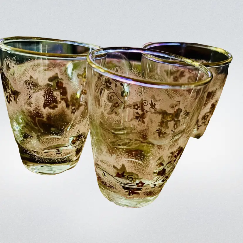 Pink Frosted Gold Floral Glasses