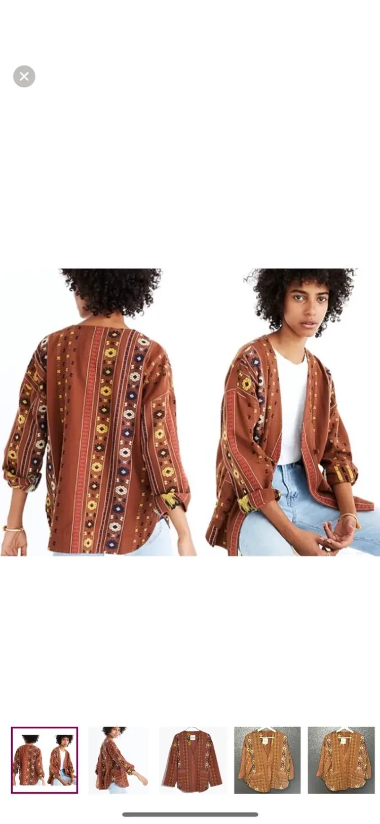 Madewell  Embroidered Kimono-Style Shirttail Wrap Jacket Women's Size Medium